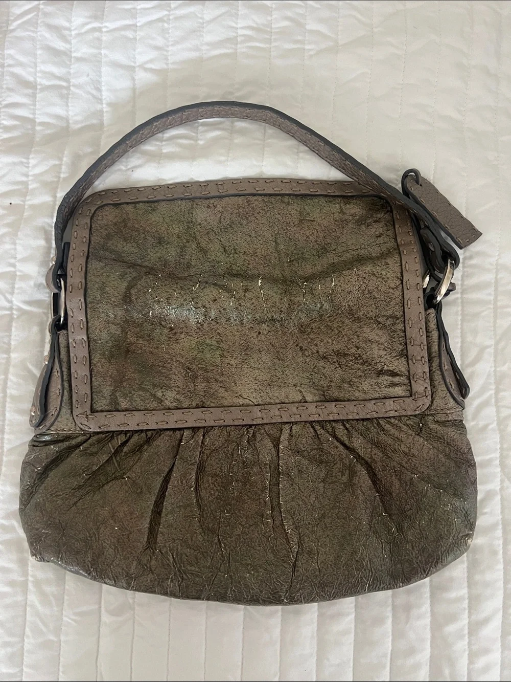 Fendi Metallic Shoulder Bag with Taupe Trim